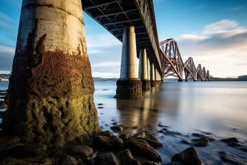 Iconic Scottish bridges spanning the Forth River. Generative AI