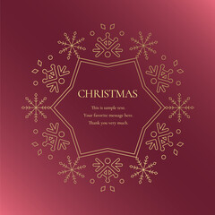 素材_フレーム_クリスマスをモチーフにした冬の飾り枠。赤と金の高級感のある囲みのデザイン