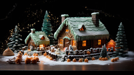 Rustic Winter Scene: Snowy Gingerbread House