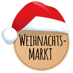 Button Weihnachtsmarkt recyclingpapier zerkratzt  mit Weihnachtsmütze
