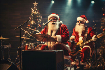 New Year's Party. New Year's Eve concert with Santa Claus and lively rock band