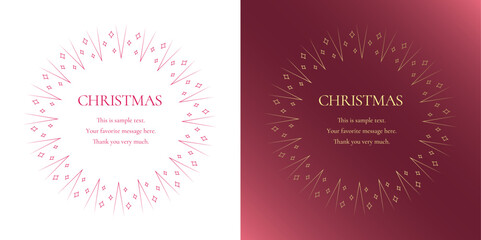 素材_フレームのセット_クリスマスをモチーフにした冬の飾り枠。赤と金の高級感のある囲みのデザイン