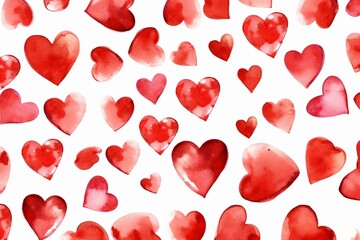Pattern of red hearts in watercolor. Suitable for Valentine's Day, weddings, and holidays. Generative AI