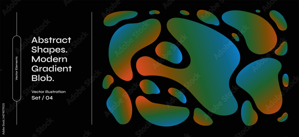 Aufkleber Set of abstract amorphous shapes covered in gradients. Collec􀆟on of drops of various irregular shapes on a dark isolated background. Graphic elements for your design.