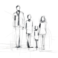 dibujo lineal de una familia en blanco y negro bocetos, sketch visual modernista
