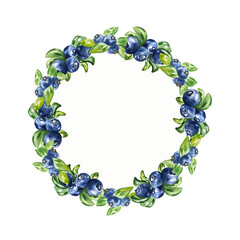 Watercolor frame of wild berries on a white background. Self made. Can be used in the design of napkins, cards, frames.