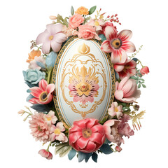 Ei zu Ostern Osterei reich verziert mit Blumen und durchbrochenem Muster im Frühling freigestellt - obrazy, fototapety, plakaty