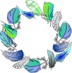 Fototapeta na wymiar feather wreath on pastel abstract background, vector graphics, cover, sticker, pattern