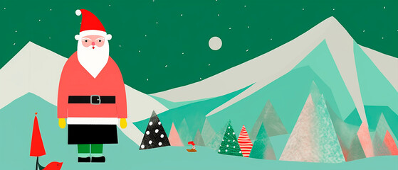 santa claus on the roofabstract basic minimalist illustration for cards and social media