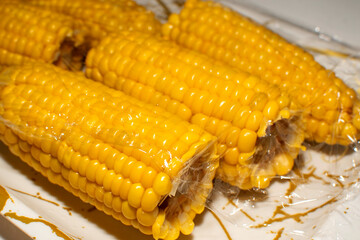 Closeup view of a boiled corn on the cob	