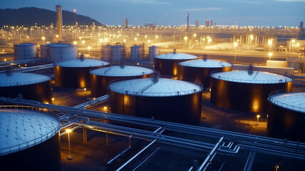 Oil terminal is industrial facility for storage tank of oil and petrochemical industry products.