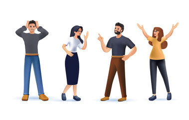 Obraz premium vector illustration design concept on white background. a set of a couple of people quarrel and swear 3D illustration. Aggressive people yell at each other. design graphics in a flat 3D cartoon stye