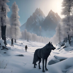 wolf in winter stock photo, Wildlife Photography Generative Ai