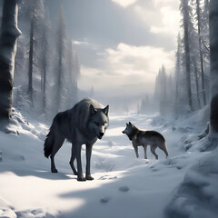 wolf in winter stock photo, Wildlife Photography Generative Ai