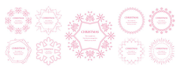 素材_フレームのセット_クリスマスをモチーフにした冬の飾り枠。赤色の高級感のある囲みのデザイン