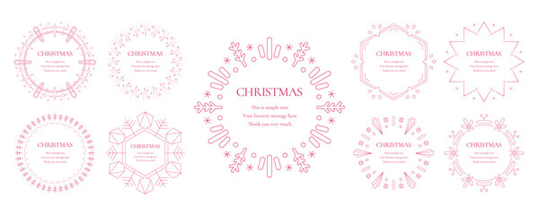 素材_フレームのセット_クリスマスをモチーフにした冬の飾り枠。赤色の高級感のある囲みのデザイン