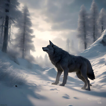 wolf in winter stock photo, Wildlife Photography Generative Ai