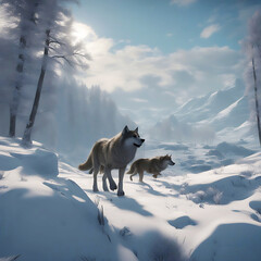 wolf in winter stock photo, Wildlife Photography Generative Ai