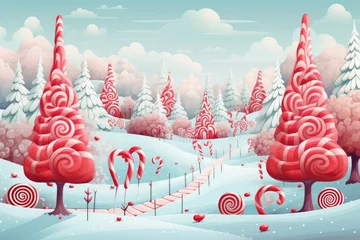 Foto op Canvas A magical forest with candy cane trees in fairy tale © MirkanRodi