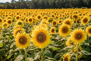 A field filled with brightly blooming sunflowers. Generative AI