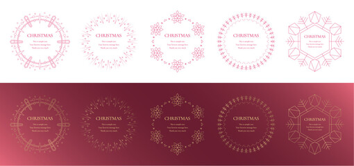 素材_フレームのセット_クリスマスをモチーフにした冬の飾り枠。赤と金の高級感のある囲みのデザイン