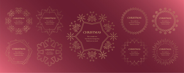 素材_フレームのセット_クリスマスをモチーフにした冬の飾り枠。赤と金の高級感のある囲みのデザイン