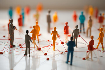 Networking representado  por pequeñas figuras con forma humana - obrazy, fototapety, plakaty