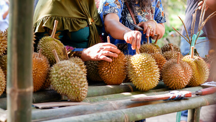 some people choosing durian at traditional market © arthierry