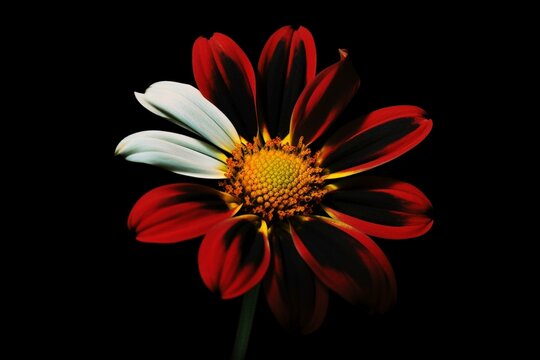 An image of a flower with a dark background and a white outline. At the bottom, there's a red and yellow flower with a black center and white outline. Generative AI