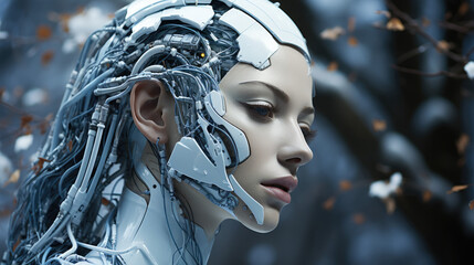 futuristic ai robot with human face