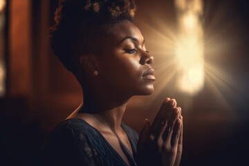 Prayer Christian black woman, AI generated - obrazy, fototapety, plakaty