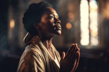 Prayer Christian black woman, AI generated - obrazy, fototapety, plakaty