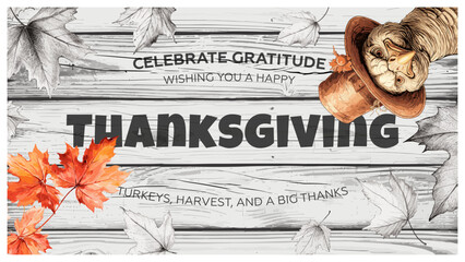 Happy Thanksgiving holiday horizontal banner. Traditional autumn Thanks Giving day celebration retro style greeting card. Seasonal fall turkey and pumpkin pie gratitude family feast vintage print. Eps