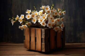 Rustic container of blooming blossoms. Generative AI