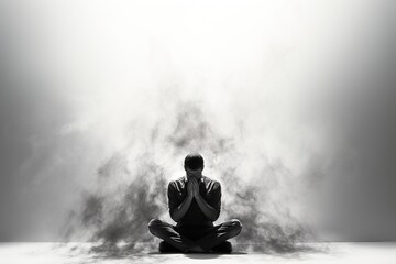 Concept of problems and personal crisis of a person. Image of a man in smoke in the dark. Created by artificial intelligence