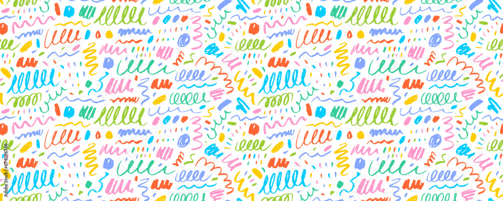 Poster swirls and squiggles childish cute seamless pattern.