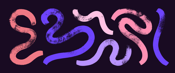 Colored bold curved lines and squiggles vector collection.