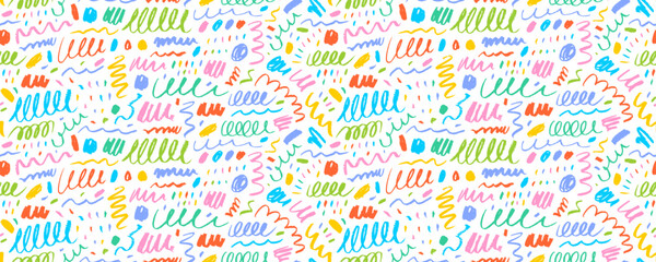Swirls and squiggles childish cute seamless pattern.