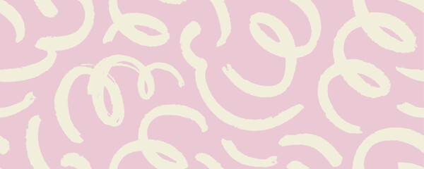 Fun pastel colored line doodle seamless banner design. Squiggles and swirls with loops. - obrazy, fototapety, plakaty