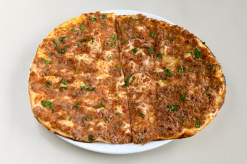 Turkish foods ; Turkish pizza -Lahmacun. Adana, Urfa bol acili lahmacun.