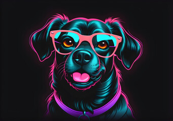 illustration design of a dog donning glasses on the black background. AI Generative