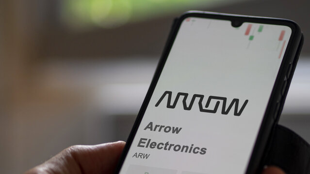 November 07th The logo of Arrow Electronics on the screen of an exchange. ASGN price stocks, $ARW on a device.