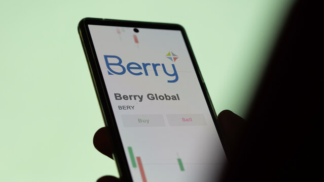 November 07th The logo of Berry Global on the screen of an exchange. Berry price stocks, $BERY on a device.