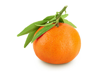 Tangerine or clementine with green leaf isolated on white background with full depth of field.