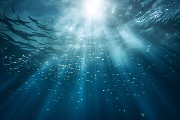 Fototapeta na wymiar under water, Deep Water, Blue Sun light, wave underwater, Abstract Fractal waves, deep ocean wide nature background