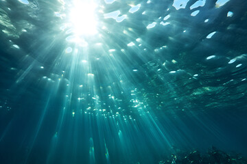 Fototapeta na wymiar under water, Deep Water, Blue Sun light, wave underwater, Abstract Fractal waves, deep ocean wide nature background