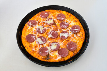 Delicious mixed pizza with rich content. Menu concept of choice and diversity. Pepperoni, Formaggi, Veggie, Karisik pizza