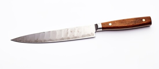 A white background showcasing a kitchen knife by itself