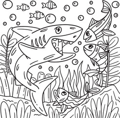 Shark and Fish Friend Coloring Page for Kids