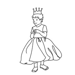 kid pretending to be princess, line drawing / doodle